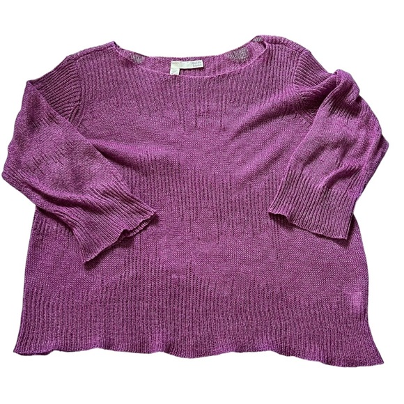 Eileen Fisher Women’s 100% Linen Boat Neck Top in Magenta size Petite Large - Picture 1 of 9